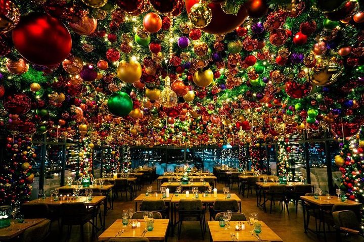 14 Bar & Grill, decorated with festive bauble on the ceiling.