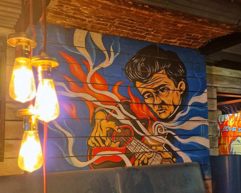 A mural of Johnny Cash at Mean Eyed Cat in Liverpool.