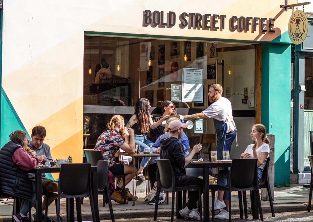 Outdoor seating at Bold Street Coffee in Liverpool