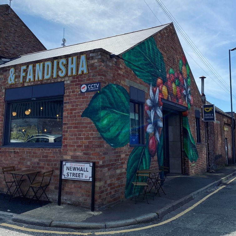 Exterior and outdoor seating at Coffee & Fandisha in Liverpool